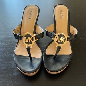 Michael Kors Black Cork Wedge Sandals Size 8